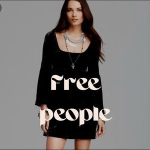 Free People Dress Black Crushed Velvet Babydoll